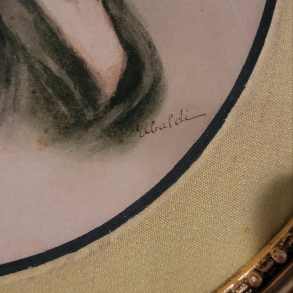 VINTAGE REAR SIGNED WATERCOLOR PAINTING IN 13.5 " A GOLD GILTED ROUND FRAME - Picture 5 of 16